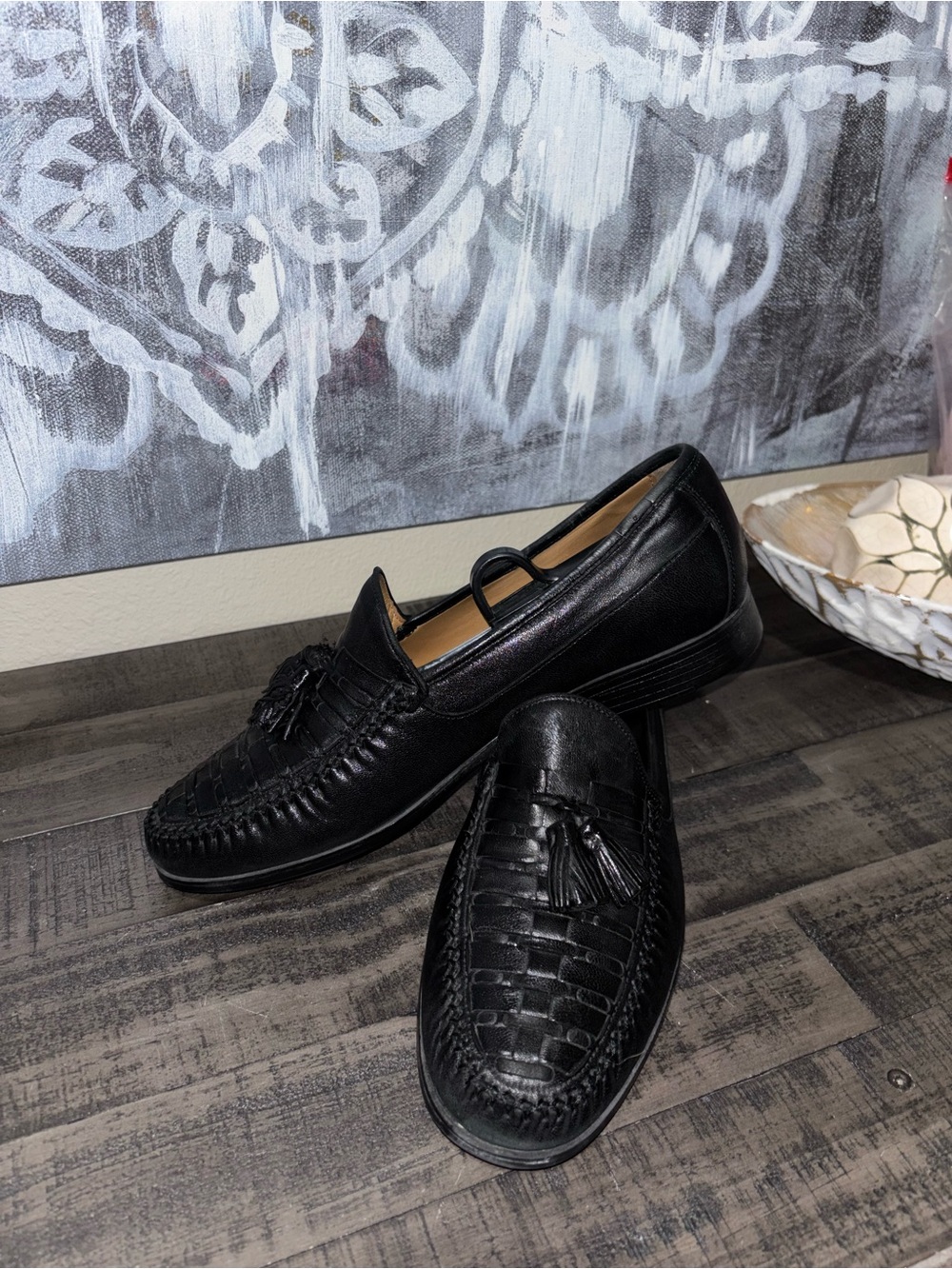 Johnston & Murphy Black Woven Tassel Loafers MENS 9.5